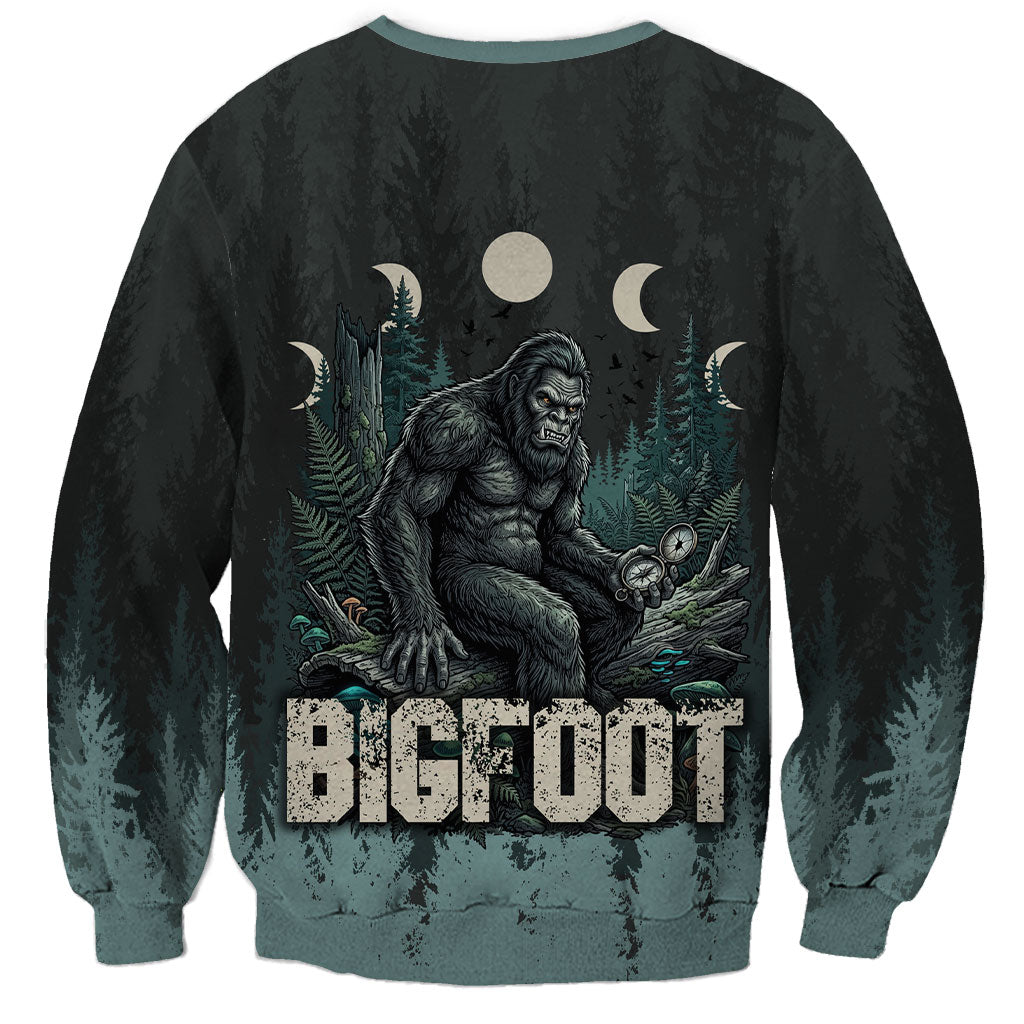 Bigfoot Wilderness Solitude Sweatshirt Cryptid Forest Graphic In Distressed Vintage Style