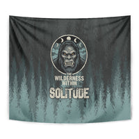 Bigfoot Wilderness Solitude Tapestry Cryptid Forest Graphic In Distressed Vintage Style