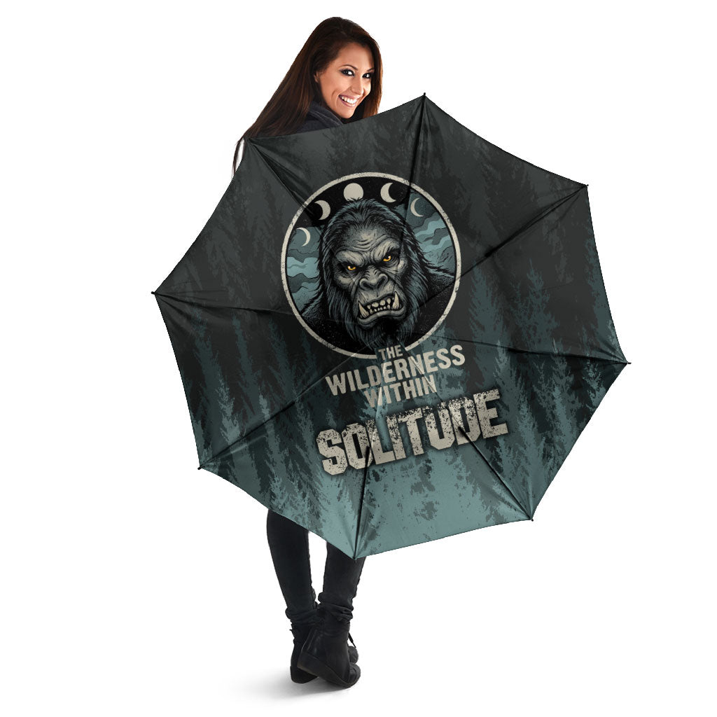 Bigfoot Wilderness Solitude Umbrella Cryptid Forest Graphic In Distressed Vintage Style