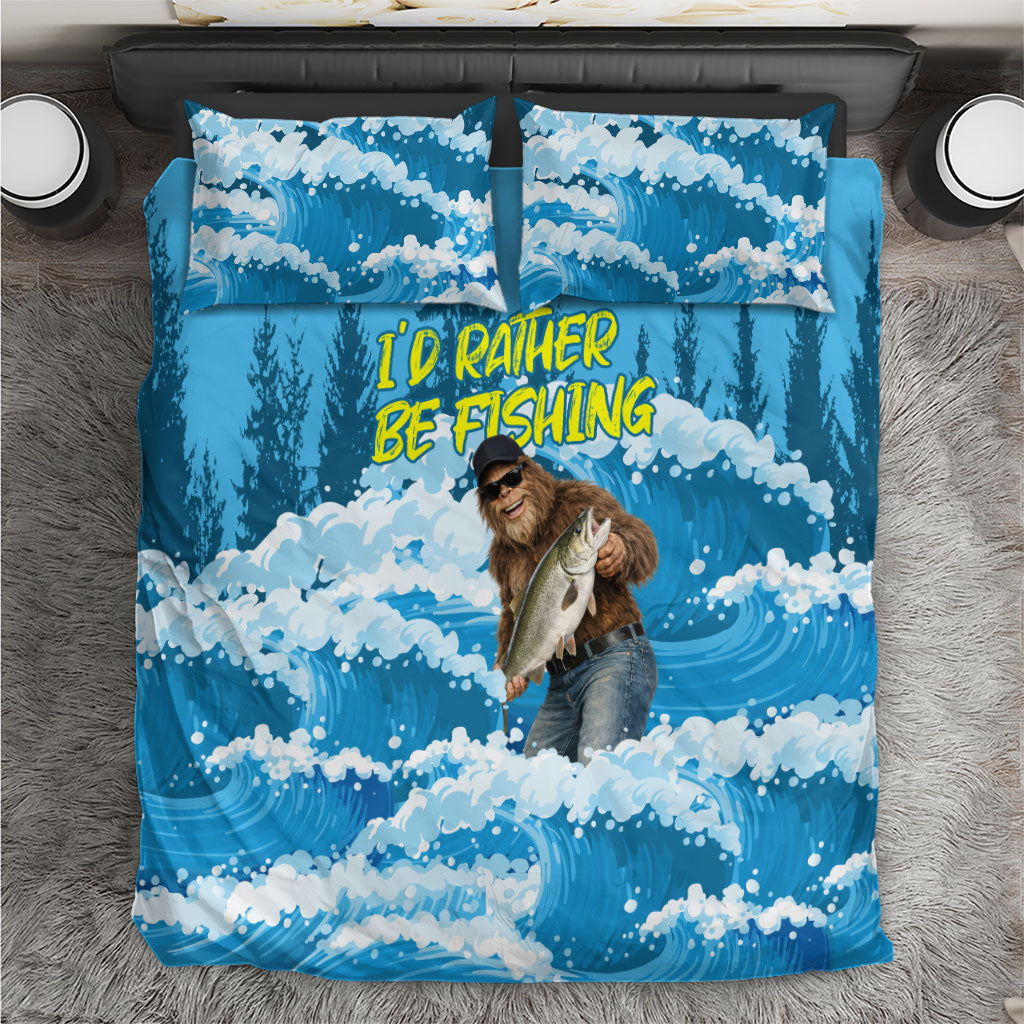 Bigfoot Sasquatch I'd Rather Be Fishing Bedding Set Funny Angler Humorous Outdoors Graphic Art