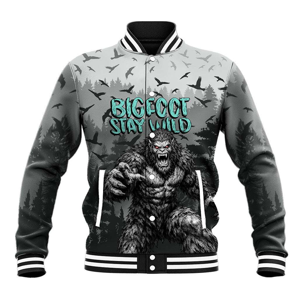 Bigfoot Stay Wild I Hate People Baseball Jacket Angry Sasquatch Distressed Forest Dark Fantasy