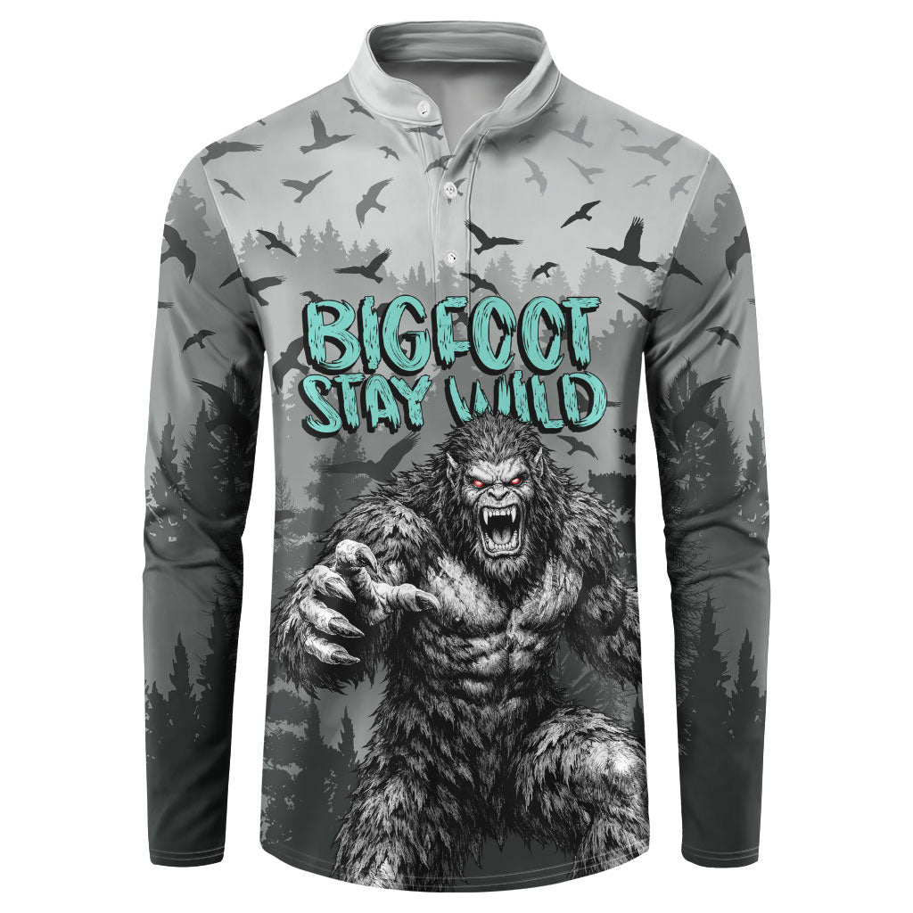Bigfoot Stay Wild I Hate People Button Sweatshirt Angry Sasquatch Distressed Forest Dark Fantasy