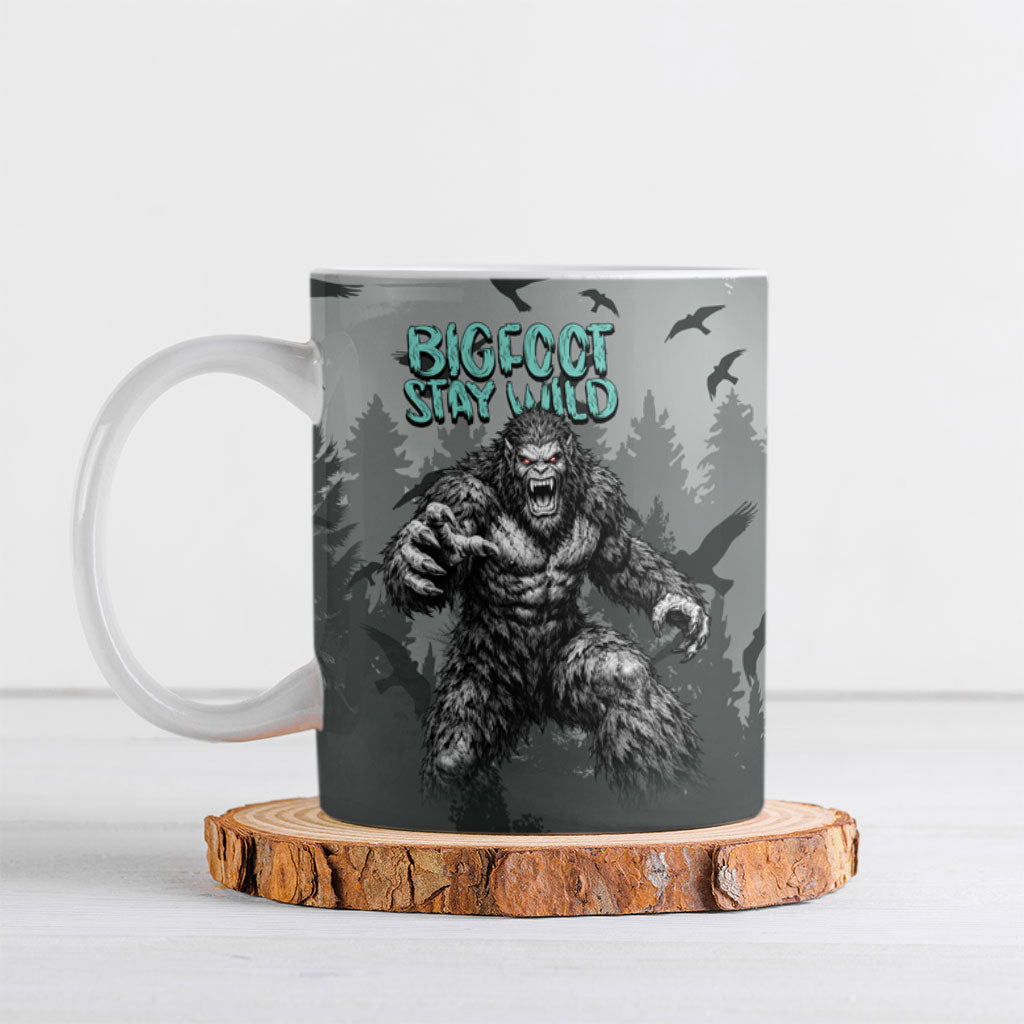 Bigfoot Stay Wild I Hate People Ceramic Mug Angry Sasquatch Distressed Forest Dark Fantasy