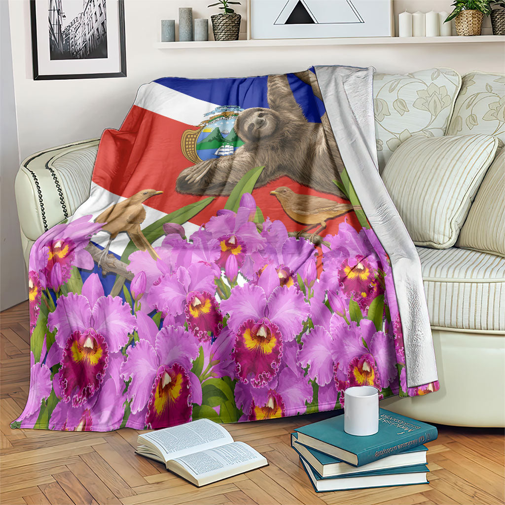 Costa Rica Pura Vida Sloth And Map Blanket Patriotic National Symbols Guaria Morada Flag Art