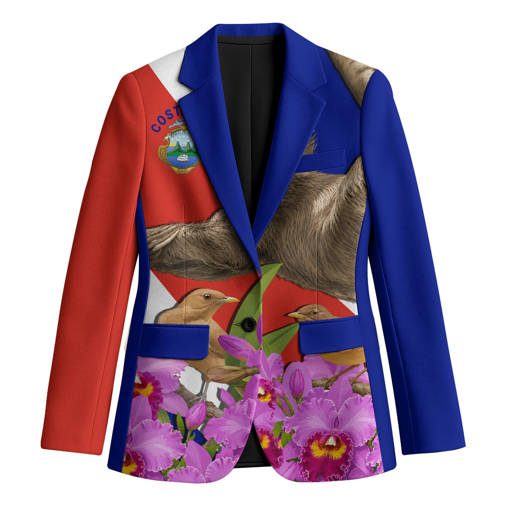 Costa Rica Pura Vida Sloth And Map Blazer Patriotic National Symbols Guaria Morada Flag Art