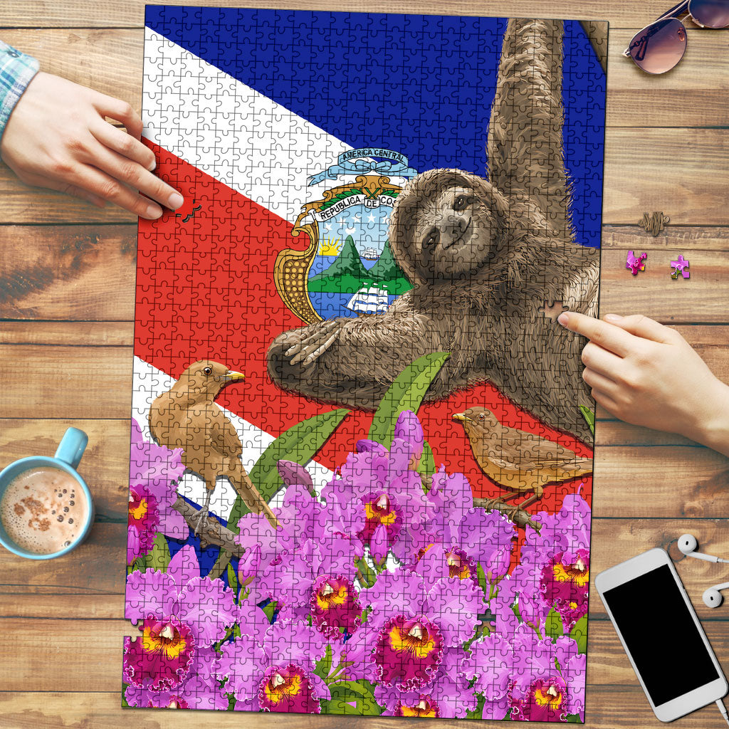Costa Rica Pura Vida Sloth And Map Puzzle Patriotic National Symbols Guaria Morada Flag Art