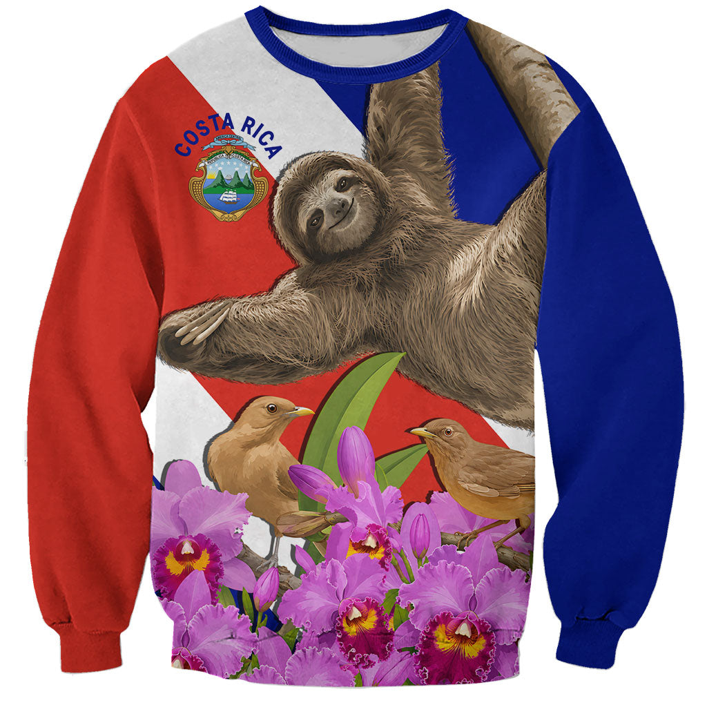 Costa Rica Pura Vida Sloth And Map Sweatshirt Patriotic National Symbols Guaria Morada Flag Art
