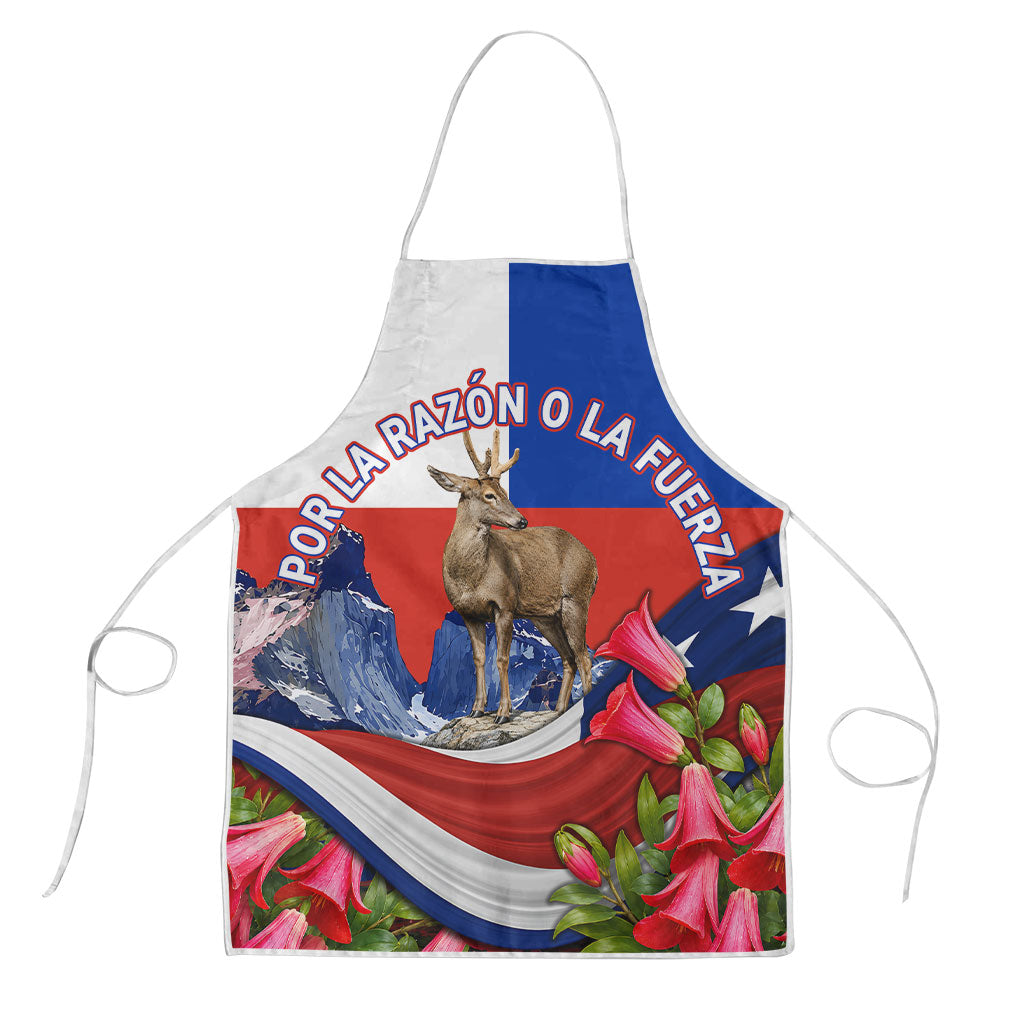 Chile Moai Statues And Andean Mountains Apron Patriotic National Symbols Copihue Flower Art