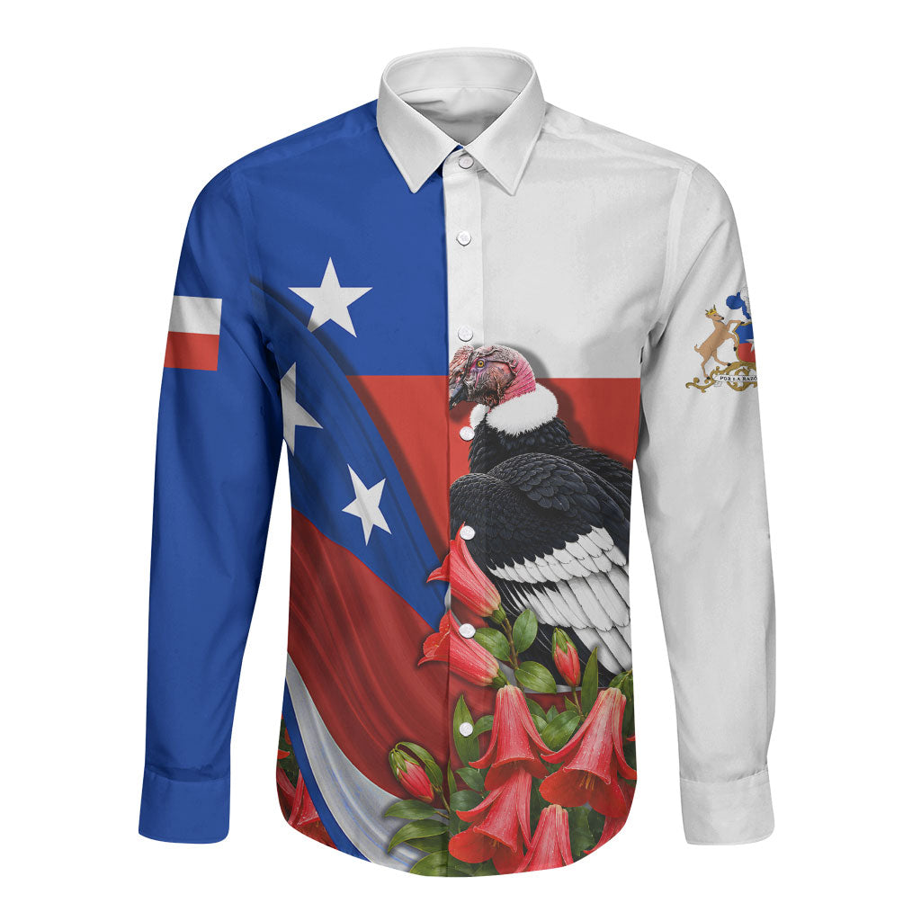 Chile Andean Condor Long Sleeve Button Shirt Patriotic National Symbols Copihue Flag Art