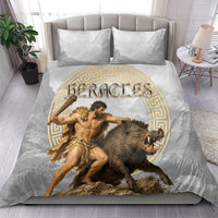 Greek Mythology Heracles Bedding Set Erymanthian Boar Classical Art Greek Key Pattern