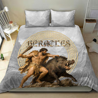 Greek Mythology Heracles Bedding Set Erymanthian Boar Classical Art Greek Key Pattern