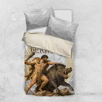 Greek Mythology Heracles Bedding Set Erymanthian Boar Classical Art Greek Key Pattern