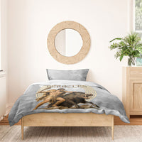 Greek Mythology Heracles Bedding Set Erymanthian Boar Classical Art Greek Key Pattern