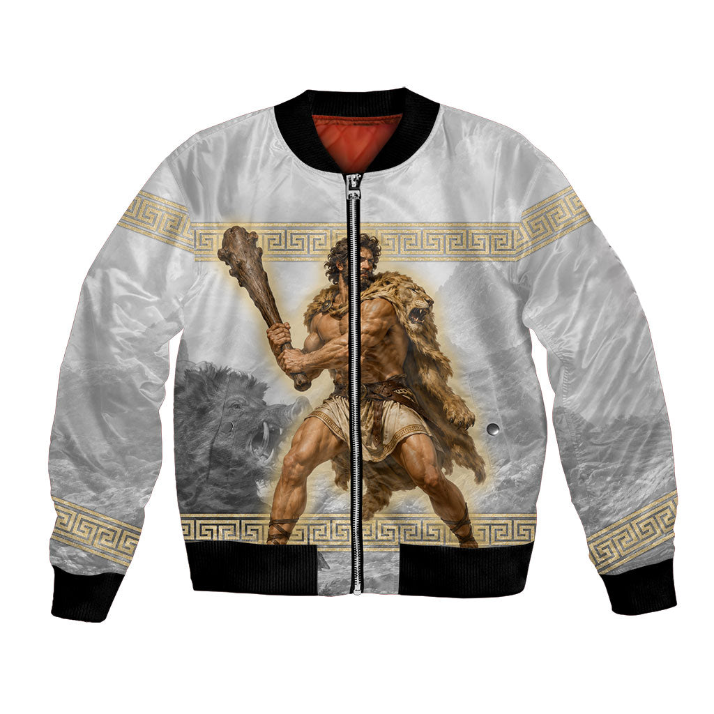 Greek Mythology Heracles Bomber Jacket Erymanthian Boar Classical Art Greek Key Pattern