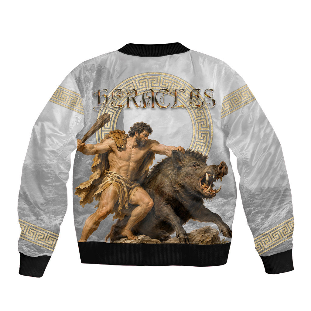 Greek Mythology Heracles Bomber Jacket Erymanthian Boar Classical Art Greek Key Pattern