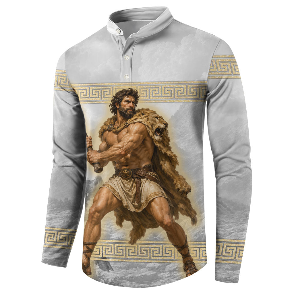 Greek Mythology Heracles Button Sweatshirt Erymanthian Boar Classical Art Greek Key Pattern
