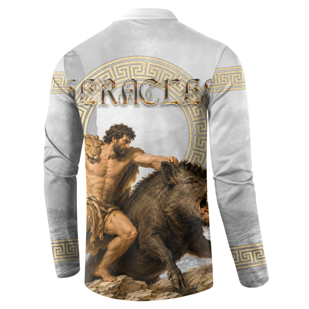 Greek Mythology Heracles Button Sweatshirt Erymanthian Boar Classical Art Greek Key Pattern