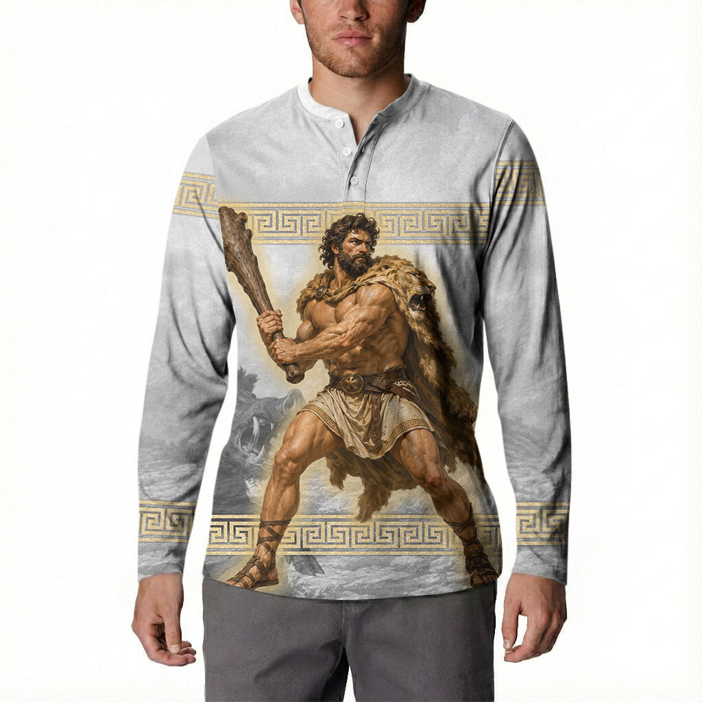 Greek Mythology Heracles Button Sweatshirt Erymanthian Boar Classical Art Greek Key Pattern