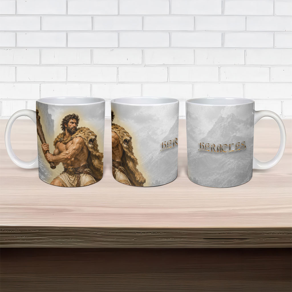 Greek Mythology Heracles Ceramic Mug Erymanthian Boar Classical Art Greek Key Pattern