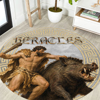 Greek Mythology Heracles Round Carpet Erymanthian Boar Classical Art Greek Key Pattern