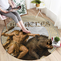 Greek Mythology Heracles Round Carpet Erymanthian Boar Classical Art Greek Key Pattern