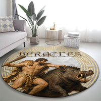 Greek Mythology Heracles Round Carpet Erymanthian Boar Classical Art Greek Key Pattern