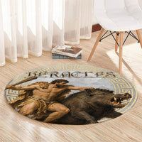 Greek Mythology Heracles Round Carpet Erymanthian Boar Classical Art Greek Key Pattern