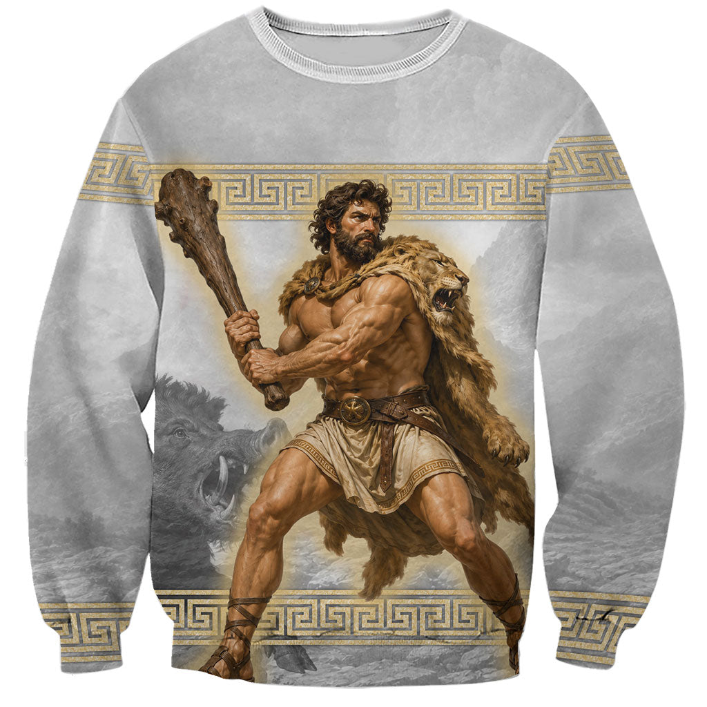 Greek Mythology Heracles Sweatshirt Erymanthian Boar Classical Art Greek Key Pattern