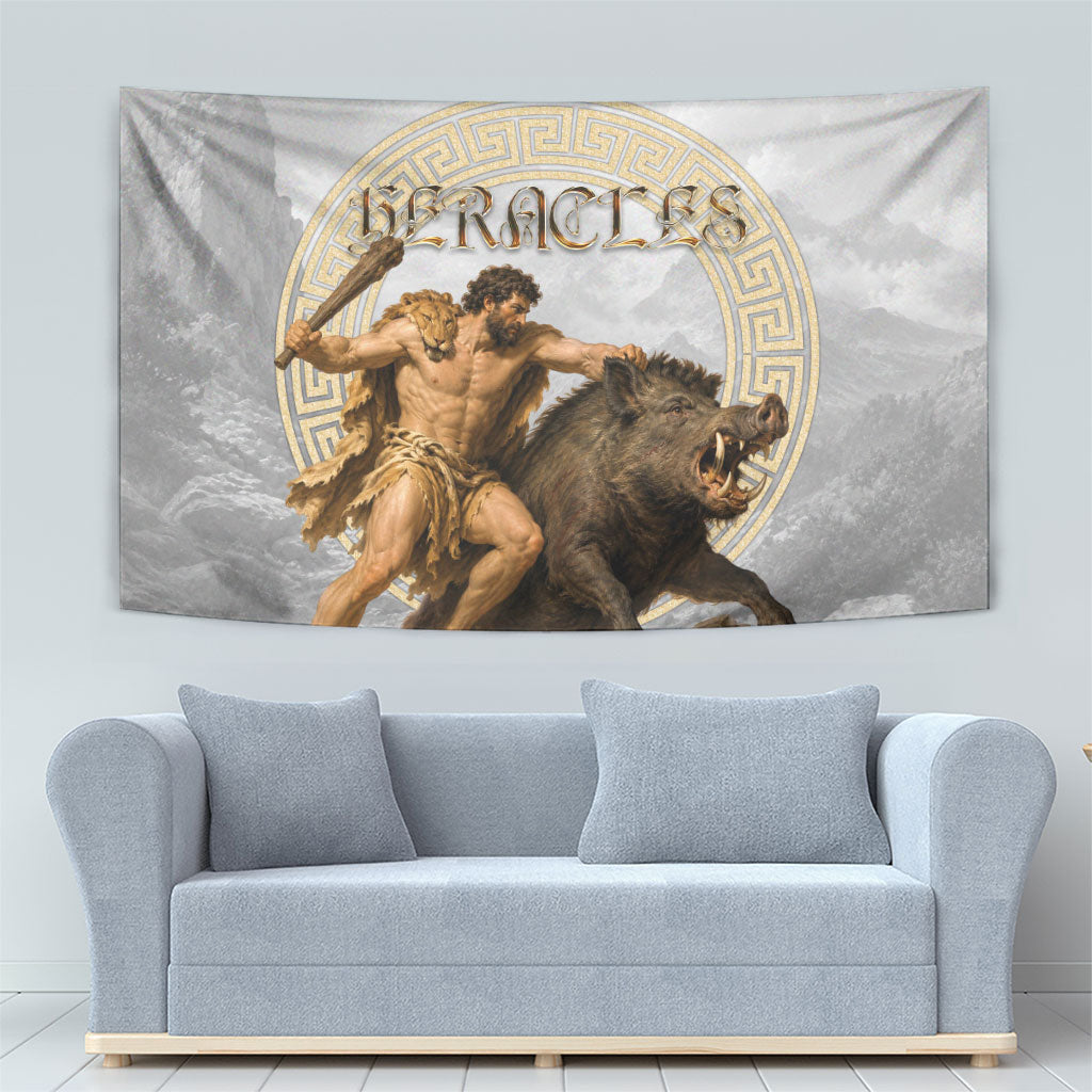 Greek Mythology Heracles Tapestry Erymanthian Boar Classical Art Greek Key Pattern