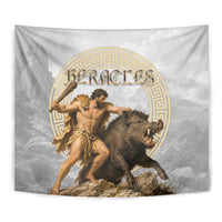 Greek Mythology Heracles Tapestry Erymanthian Boar Classical Art Greek Key Pattern
