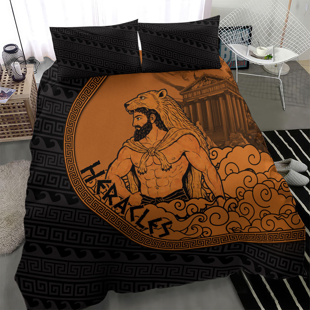 Greek Mythology Heracles Bedding Set Nemean Lion Pegasus Classical Art Greek Key Pattern