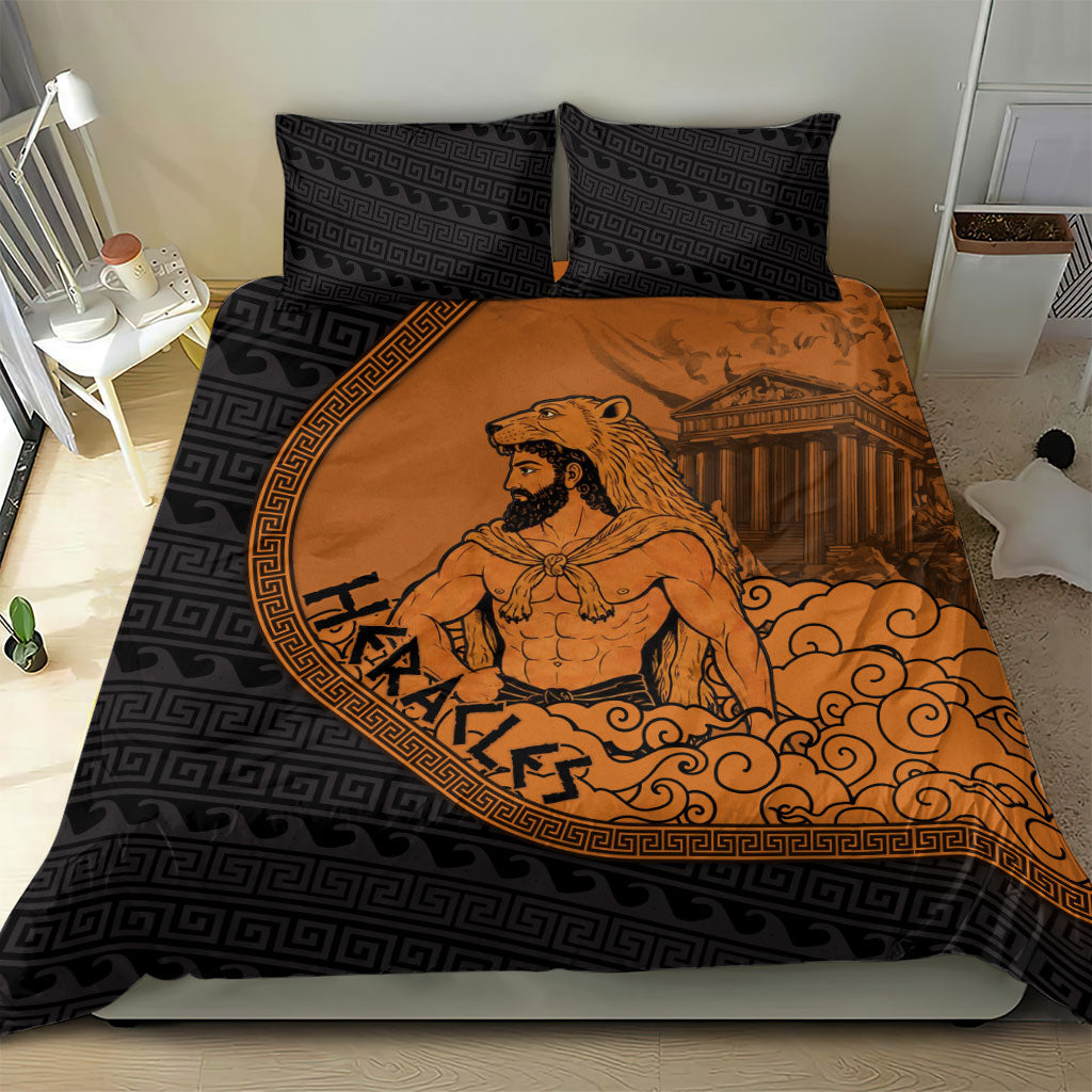 Greek Mythology Heracles Bedding Set Nemean Lion Pegasus Classical Art Greek Key Pattern