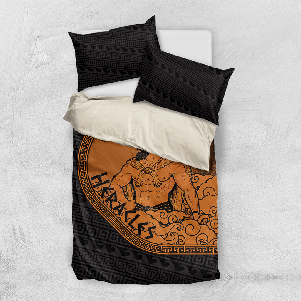 Greek Mythology Heracles Bedding Set Nemean Lion Pegasus Classical Art Greek Key Pattern