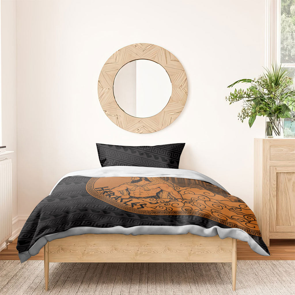 Greek Mythology Heracles Bedding Set Nemean Lion Pegasus Classical Art Greek Key Pattern