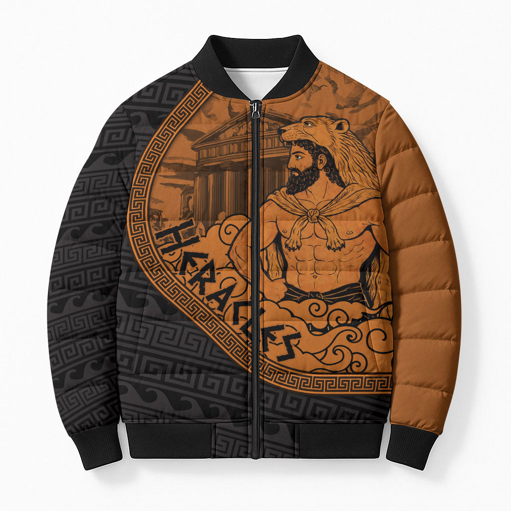 Greek Mythology Heracles Bomber Puffer Jacket Nemean Lion Pegasus Classical Art Greek Key Pattern