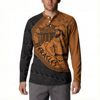 Greek Mythology Heracles Button Sweatshirt Nemean Lion Pegasus Classical Art Greek Key Pattern