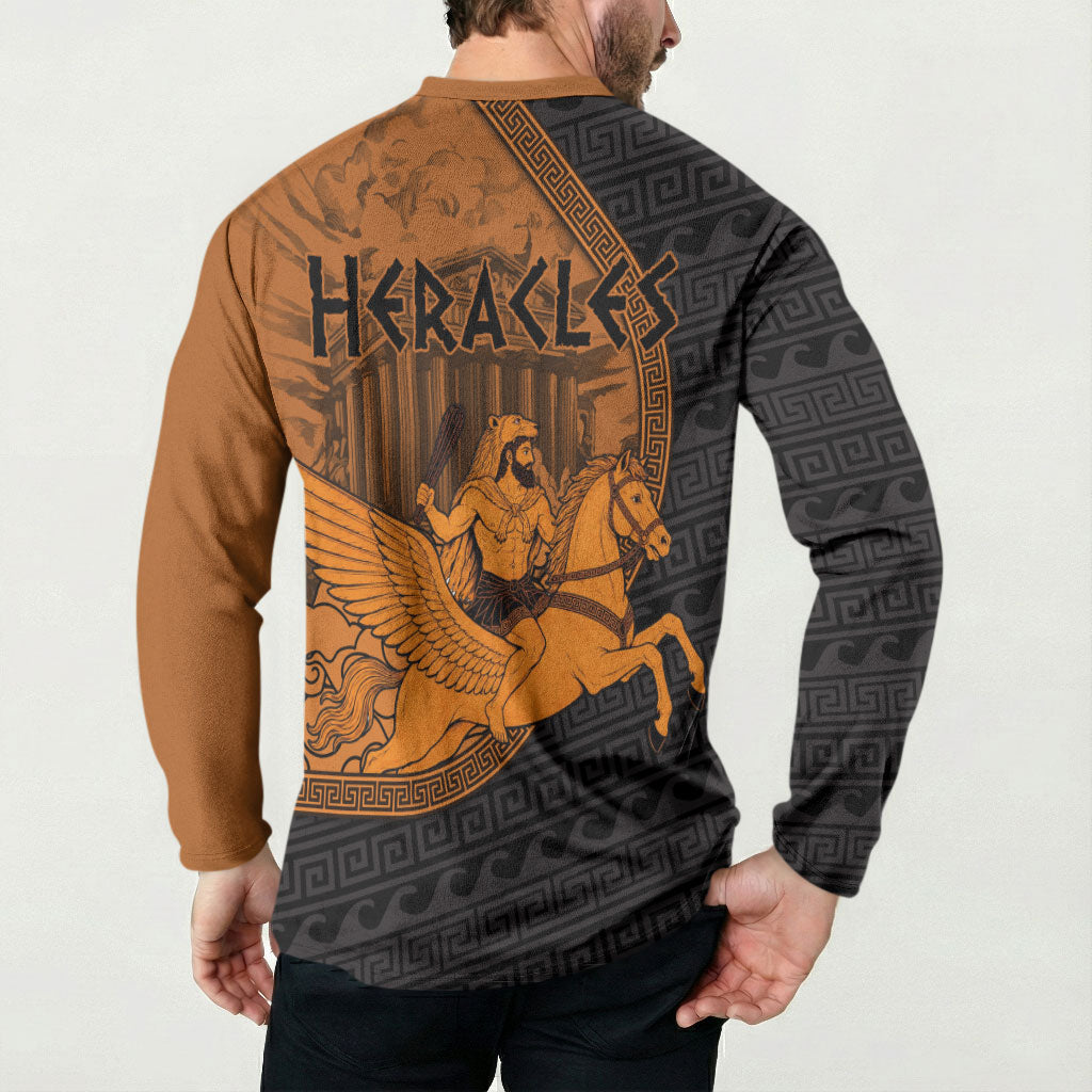Greek Mythology Heracles Button Sweatshirt Nemean Lion Pegasus Classical Art Greek Key Pattern