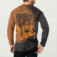 Greek Mythology Heracles Button Sweatshirt Nemean Lion Pegasus Classical Art Greek Key Pattern