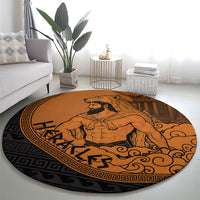 Greek Mythology Heracles Round Carpet Nemean Lion Pegasus Classical Art Greek Key Pattern