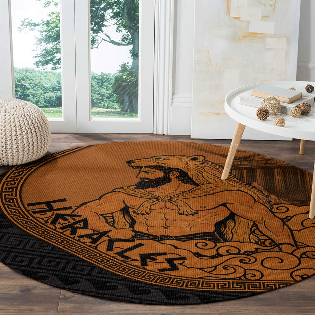Greek Mythology Heracles Round Carpet Nemean Lion Pegasus Classical Art Greek Key Pattern