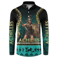 Achilles Greek Warrior Button Sweatshirt Ancient Mythology Battle Graphic
