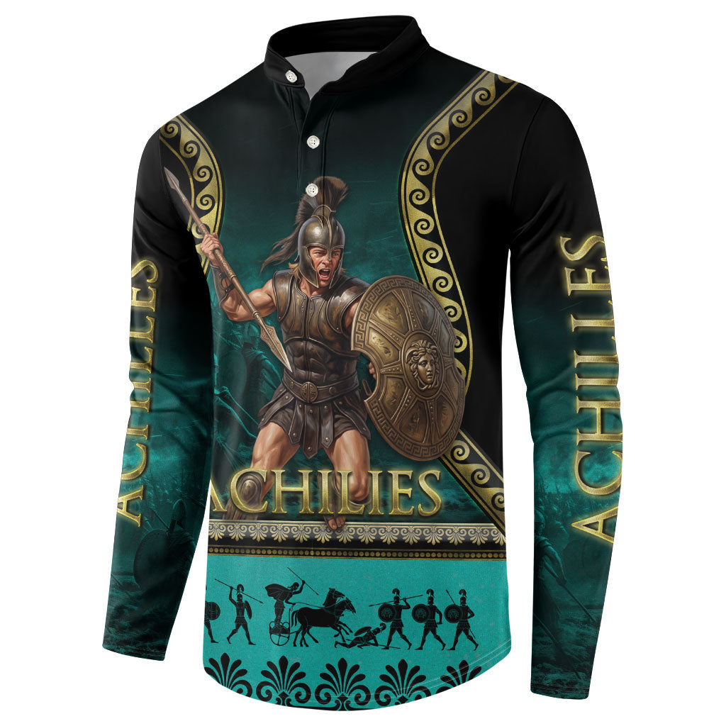 Achilles Greek Warrior Button Sweatshirt Ancient Mythology Battle Graphic
