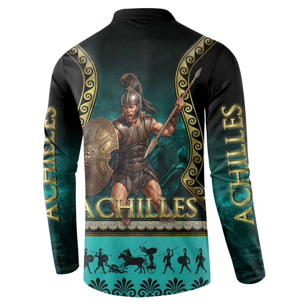 Achilles Greek Warrior Button Sweatshirt Ancient Mythology Battle Graphic
