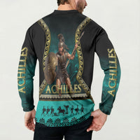 Achilles Greek Warrior Button Sweatshirt Ancient Mythology Battle Graphic