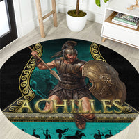 Achilles Greek Warrior Round Carpet Ancient Mythology Battle Graphic