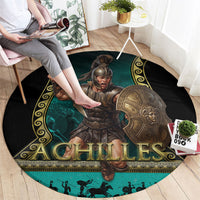 Achilles Greek Warrior Round Carpet Ancient Mythology Battle Graphic