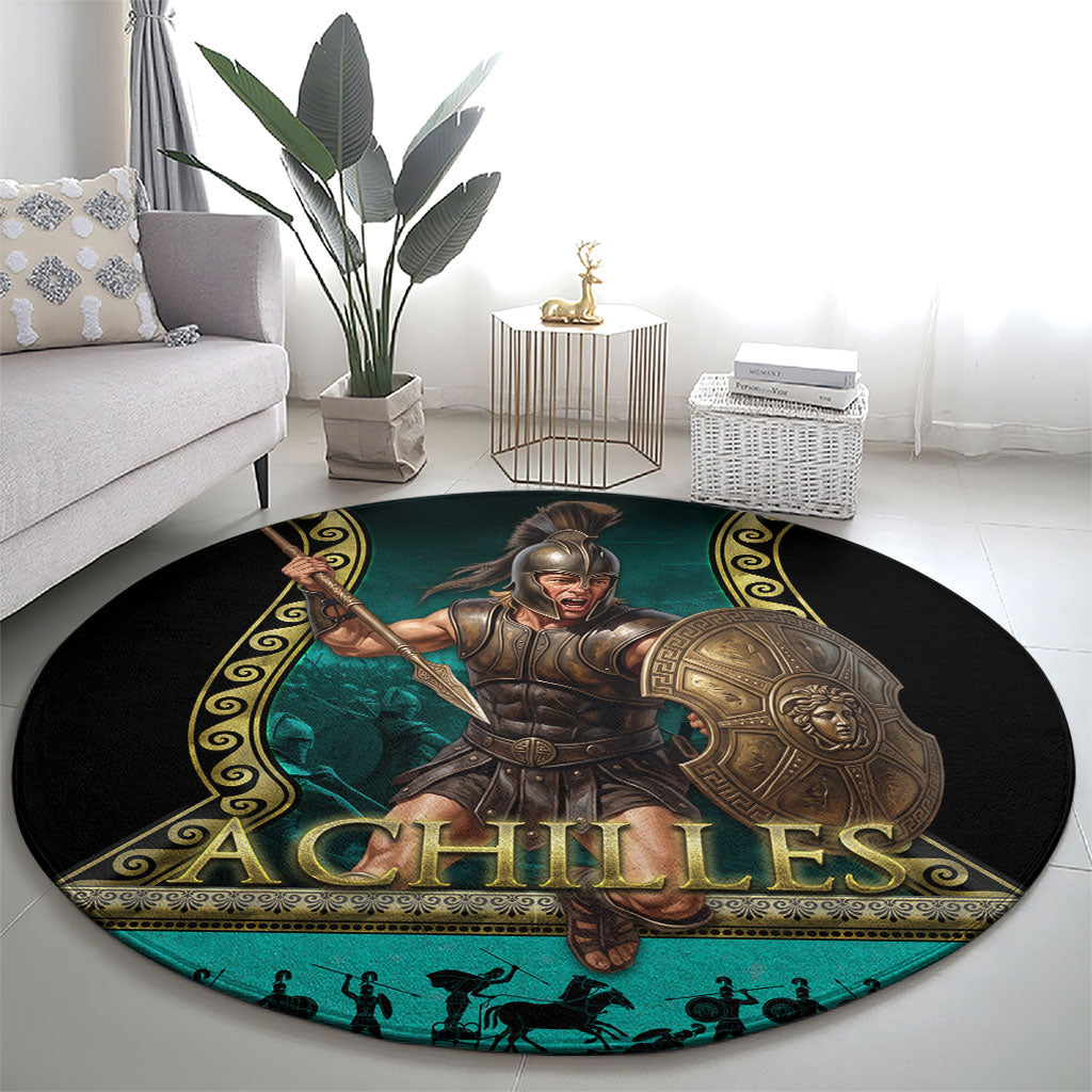 Achilles Greek Warrior Round Carpet Ancient Mythology Battle Graphic