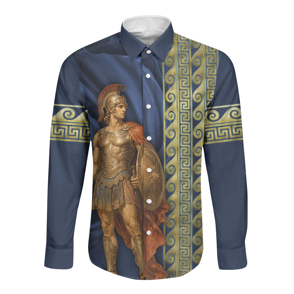 Achilles Greek Mythology Long Sleeve Button Shirt Ancient Greece Warrior Trojan War Legend Classical Art