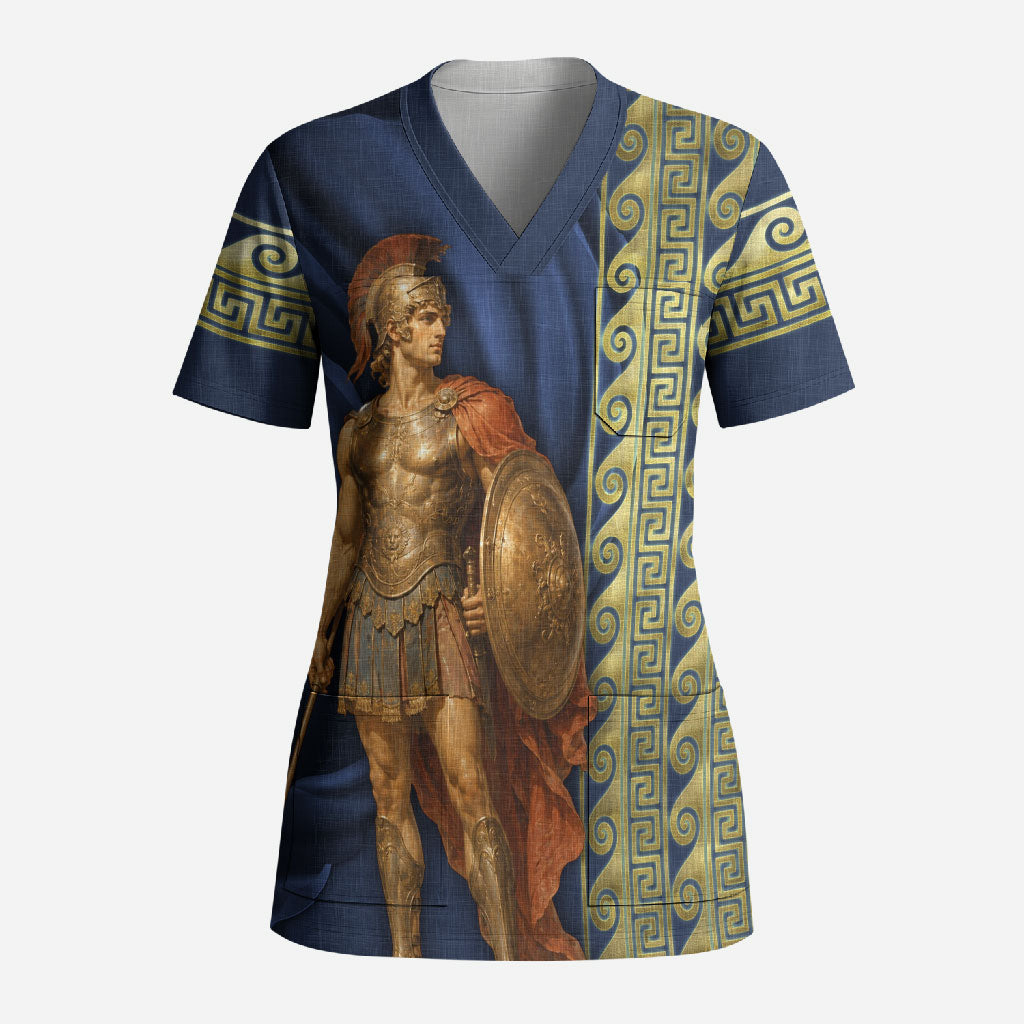 Achilles Greek Mythology Scrub Top Ancient Greece Warrior Trojan War Legend Classical Art