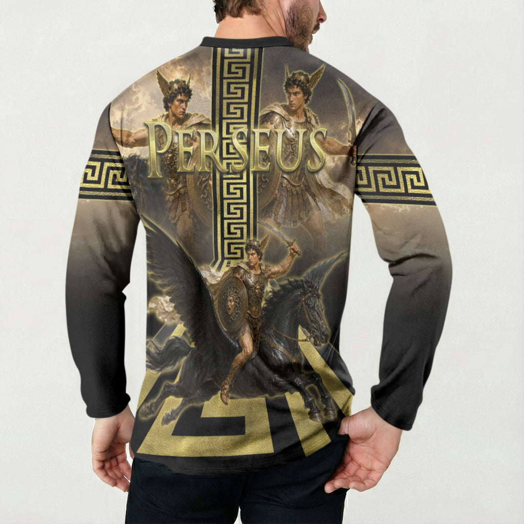 Perseus Greek Mythology Button Sweatshirt Ancient Greece Warrior Legend Pegasus Classical Art